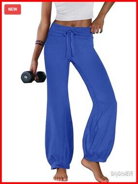 Fold Over Yoga Pants Wide Leg Leggings Workout Athletic Pants Drawstring Gym